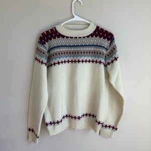 Bloomingdale’s Vintage 80s Cream, Red, Blue, holiday Fair Isle Sweater, Medium